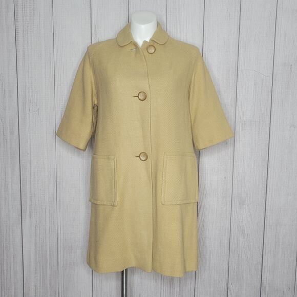 Vintage 50s 60s Tan Burlap Swing Coat - Fashioned by Marlee, sz Large - Picture 1 of 9